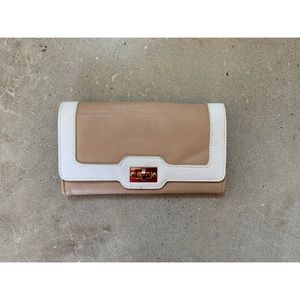 Aldo cream and white faux leather wallet clutch